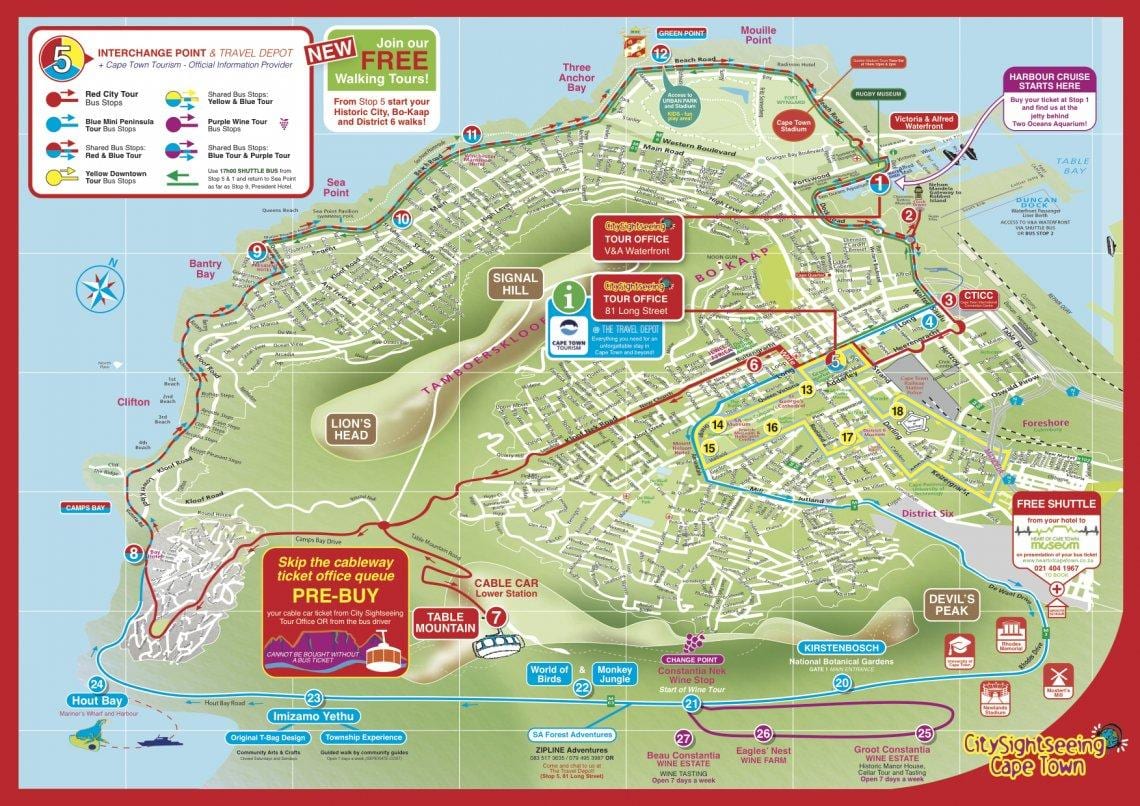 mapa Kapského Města městem hop on hop off bus tour