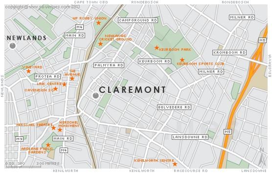 mapa claremont města Kapské Město