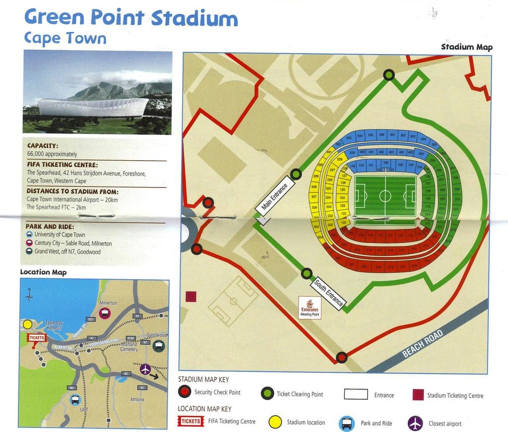 mapa green point stadium parkoviště