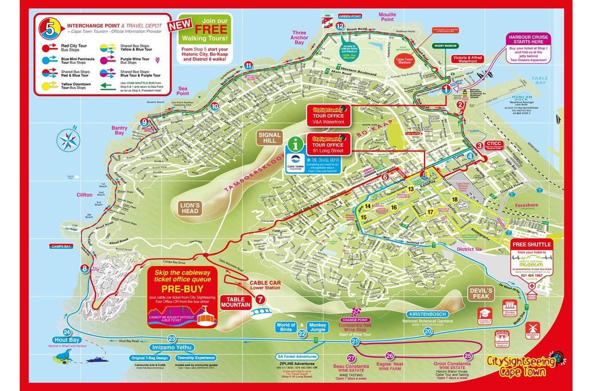 Kapského Města hop on-hop off bus mapa