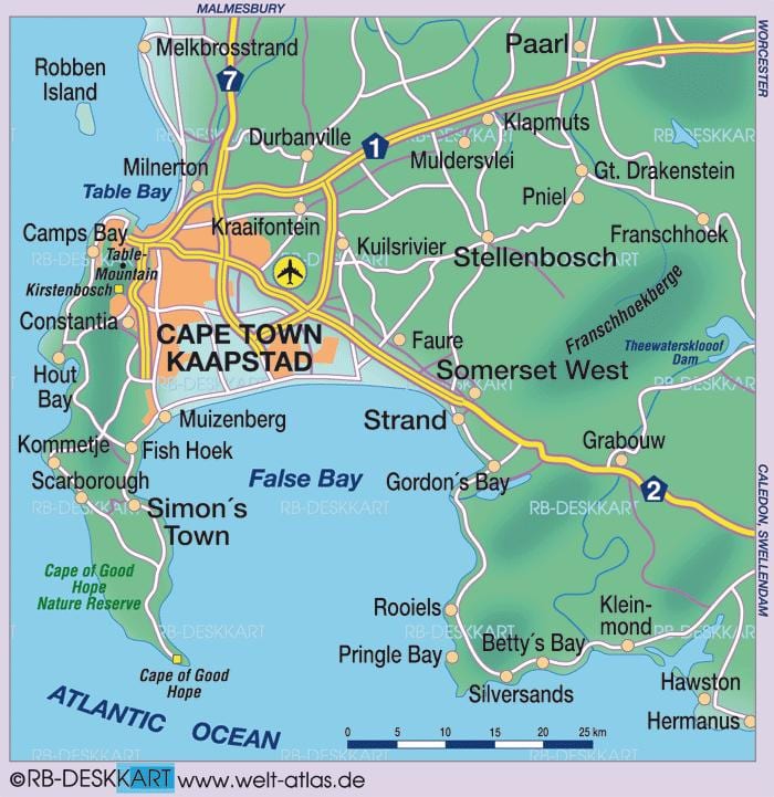 na mapě z Kapské Město