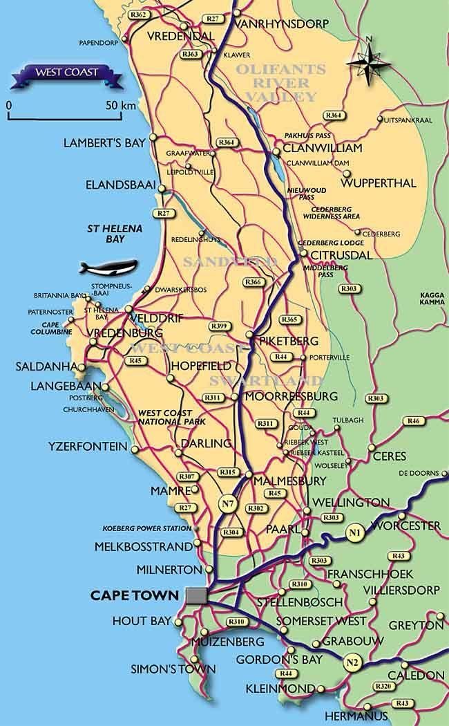 mapa Kapského Města pobřeží