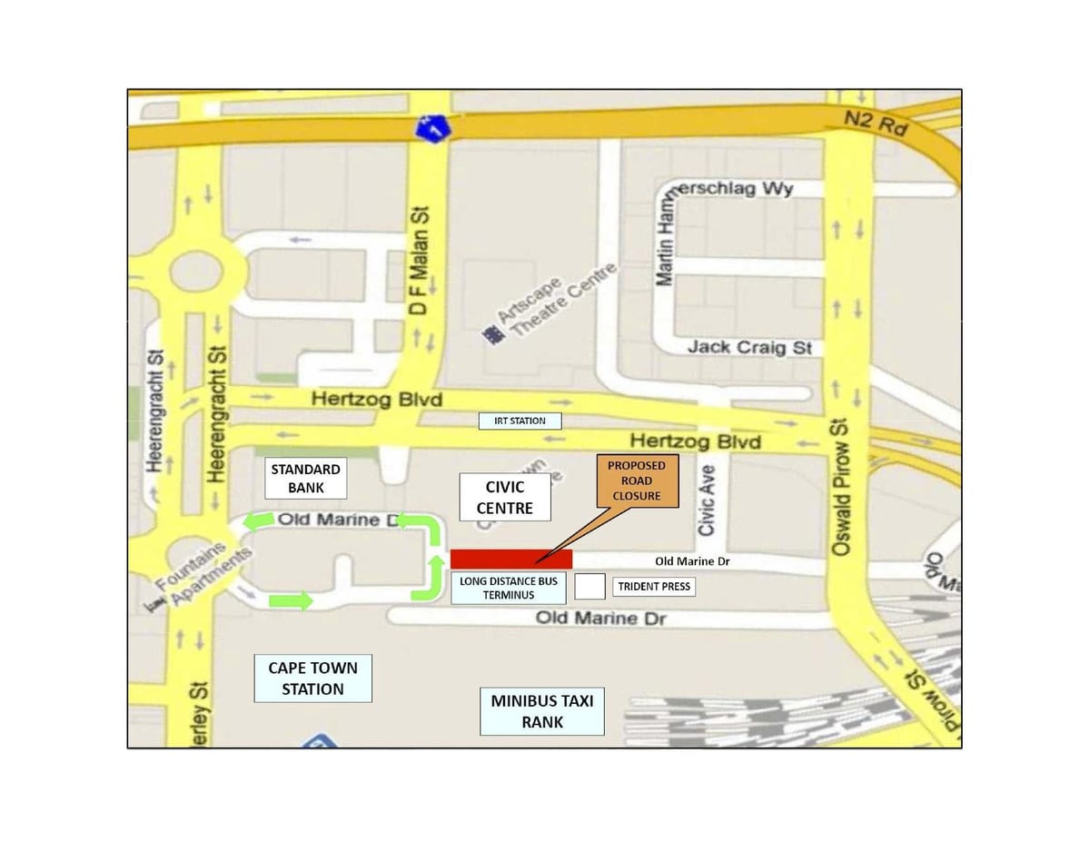 mapa Kapského Města civic centre