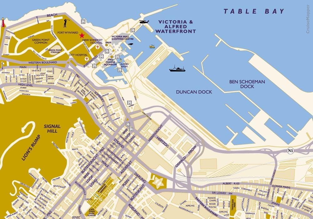 mapa Kapského Města cruise terminal