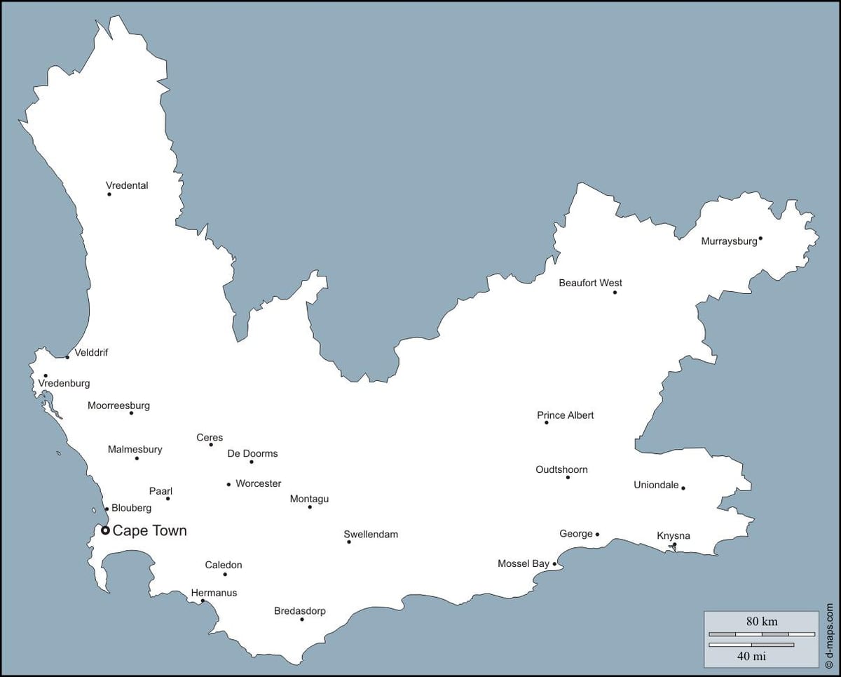 prázdné mapě z Kapské Město