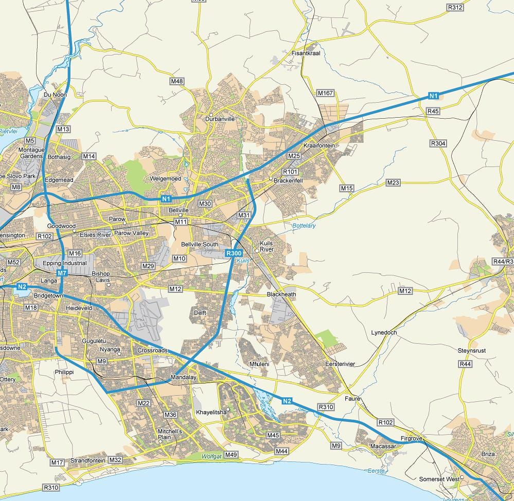mapa kuilsriver Kapské Město