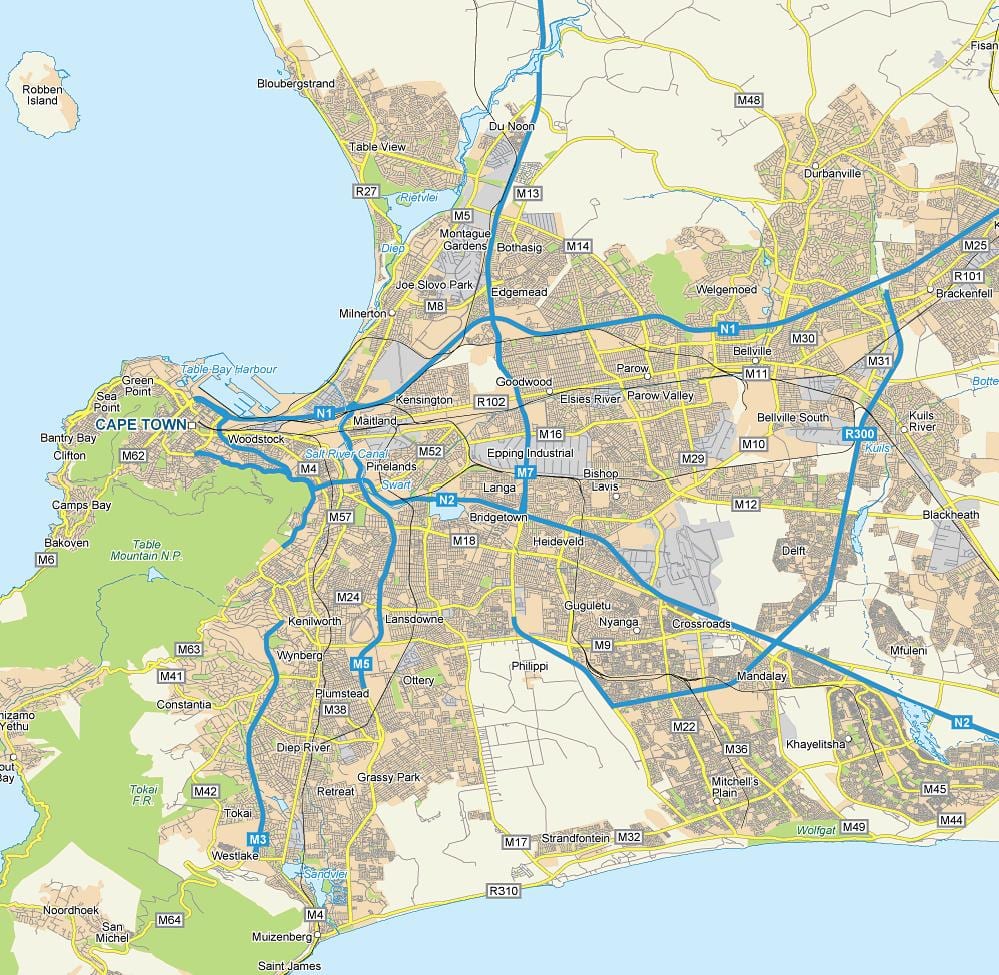 mapa langa Kapské Město