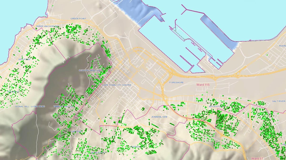 mapa města Kapské Město oddělení