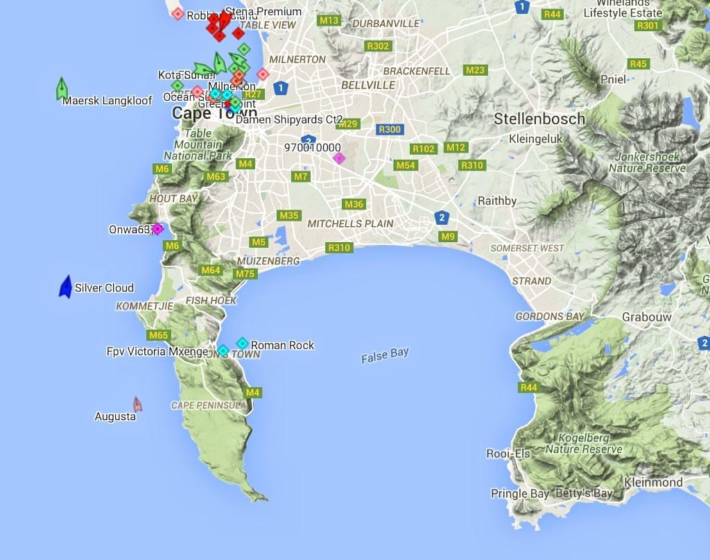 mapa mapa fish hoek a okolí
