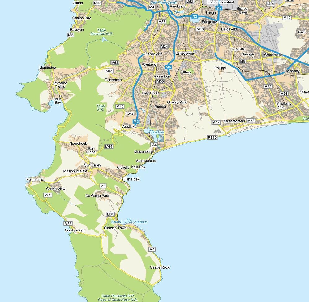mapa muizenberg v Kapské Město