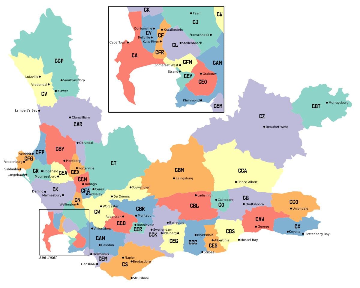 mapa western cape předměstí