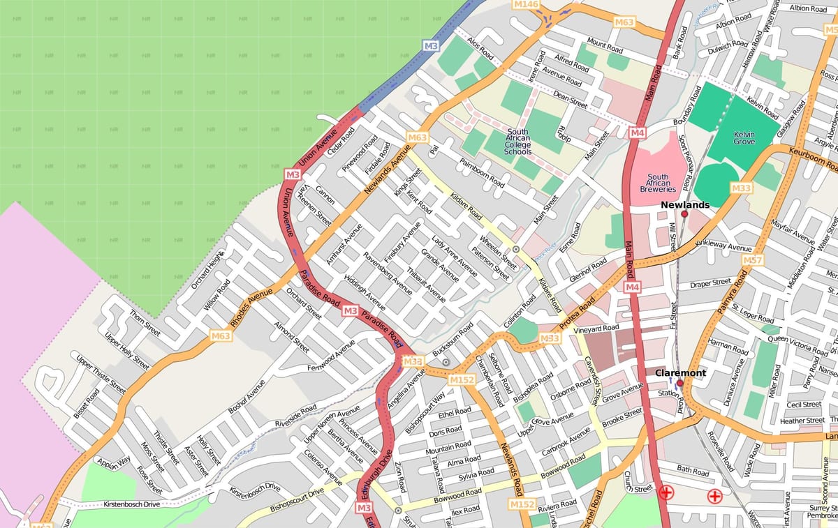 mapa newlands Kapské Město