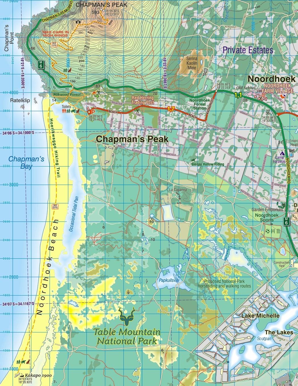 mapa noordhoek města Kapské Město