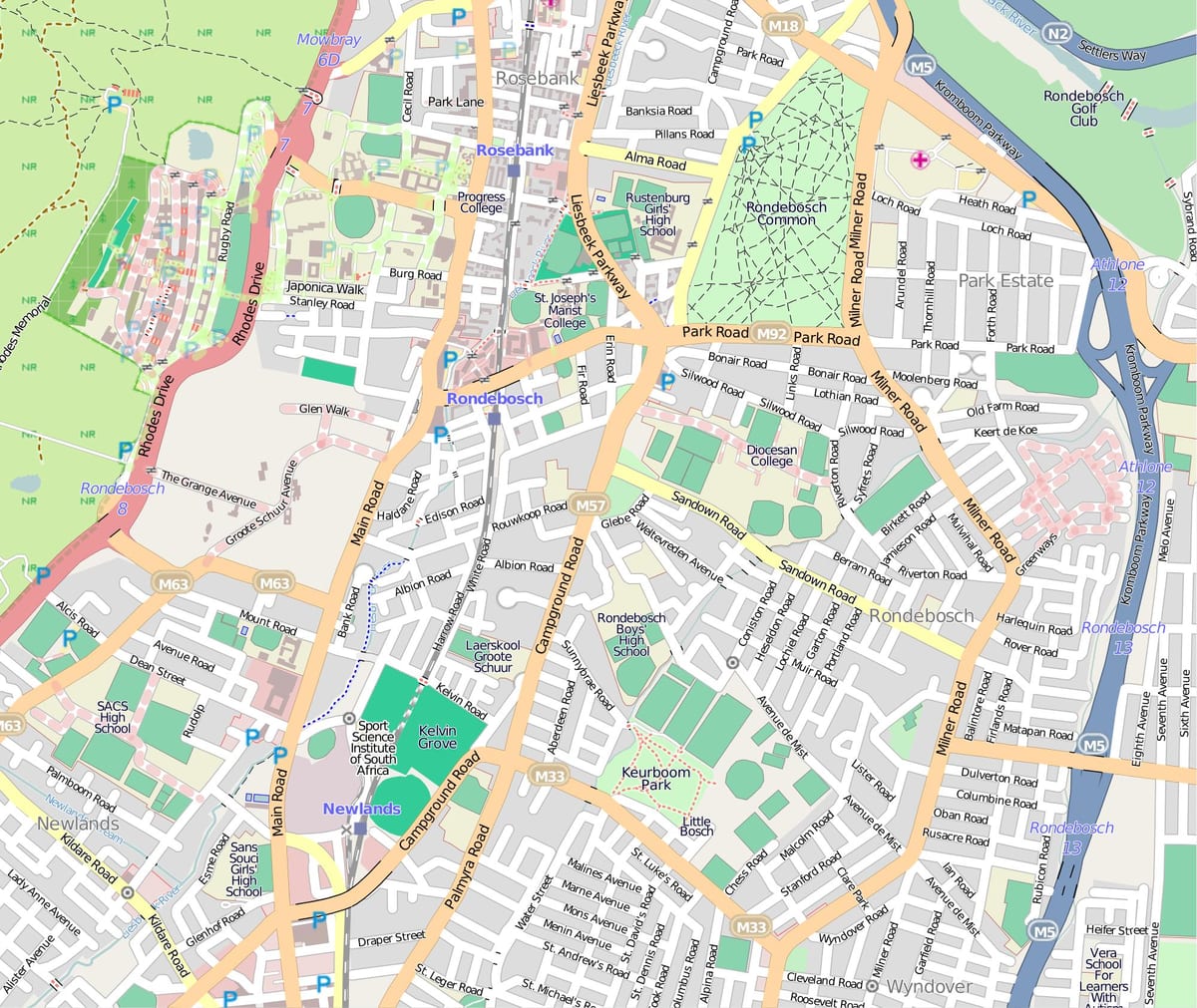 mapa rondebosch, Cape Town