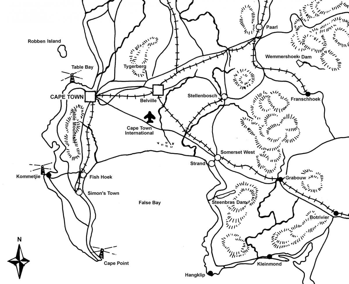 mapa skica mapy Kapského Města