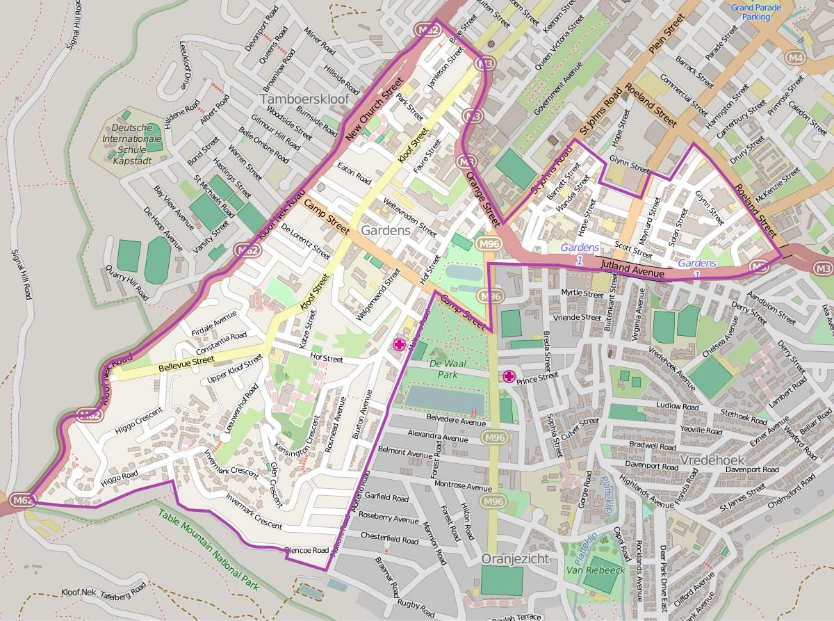 mapa tamboerskloof v Kapské Město