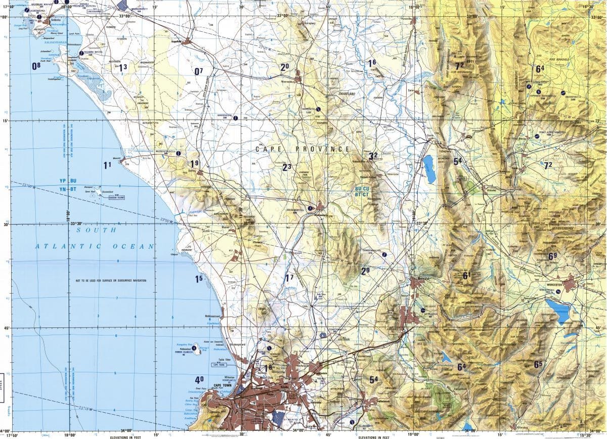 Kapské Město topografické mapy