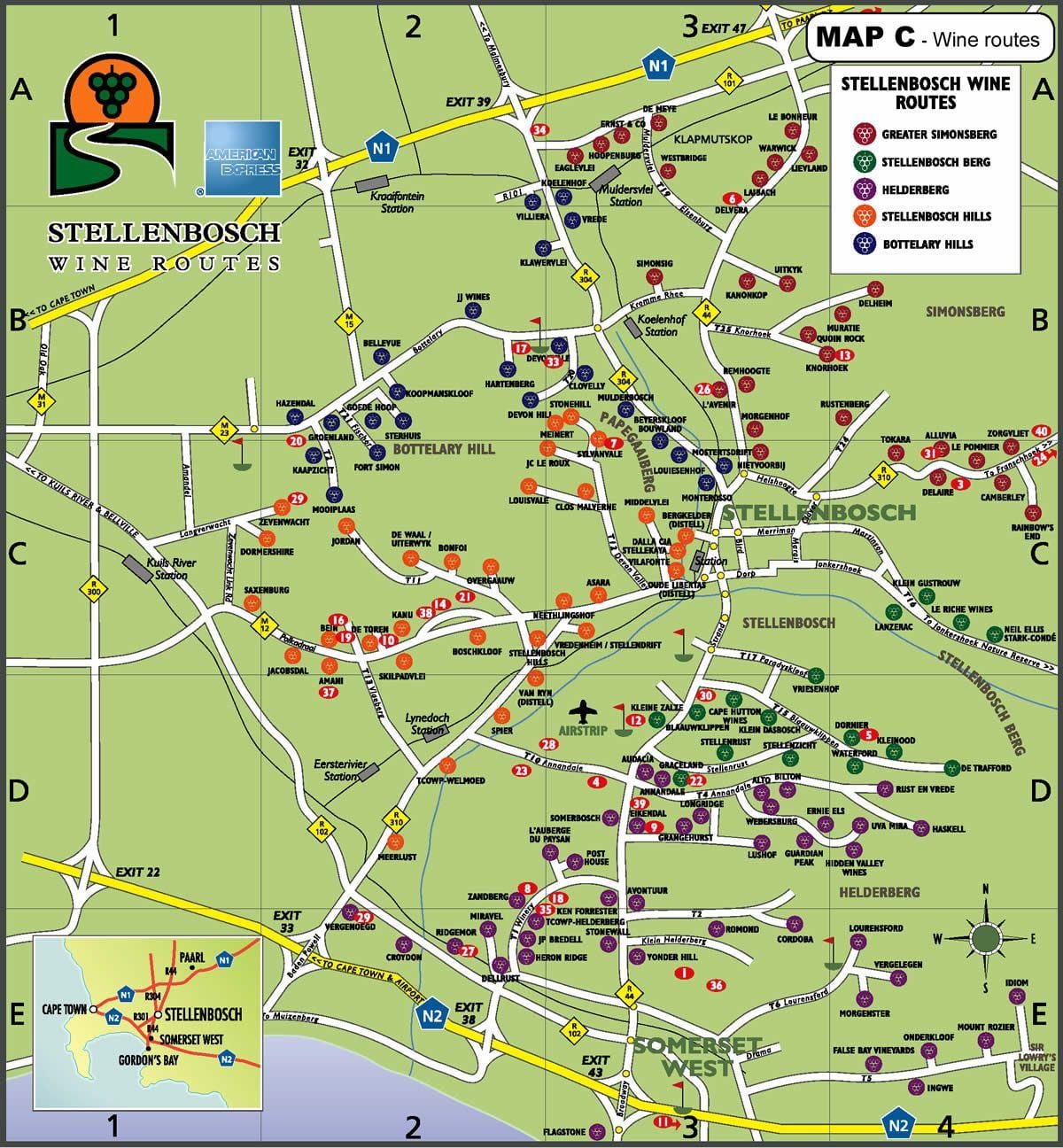 mapa vinařské stezky road map Kapské Město