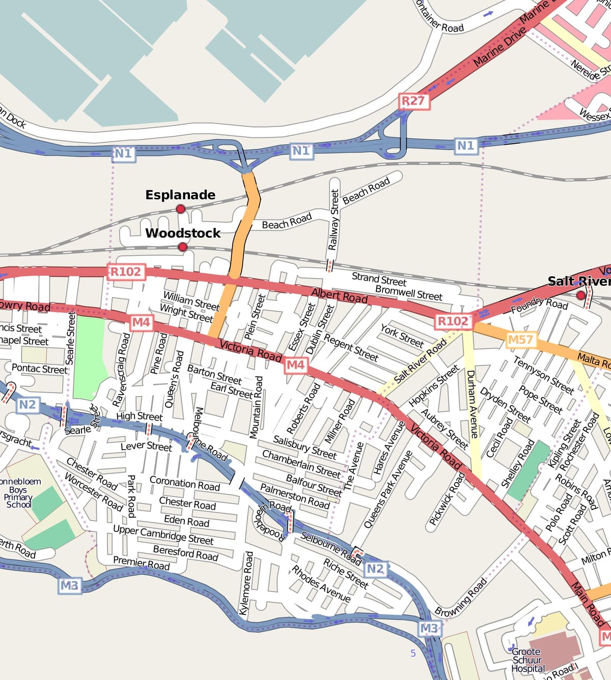 ulice mapa woodstock, Kapské Město