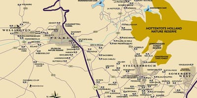 Mapa Kapského Města, winelands