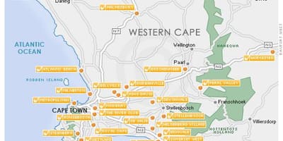 Mapa Kapského Města golfových hřišť 