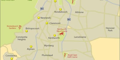 Mapa Cape Town southern suburbs