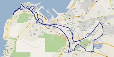 Mapa Kapského Města marathon trasu 
