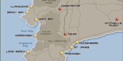 Mapa Kapského Města, pláže