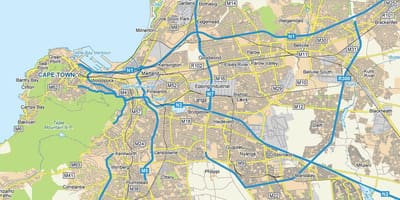 Mapa langa Kapské Město