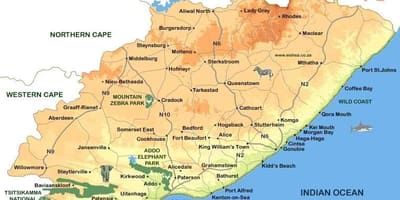 Mapa eastern Cape Města