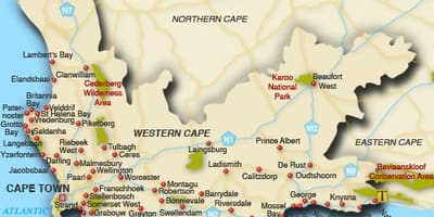 Western cape pláže mapě