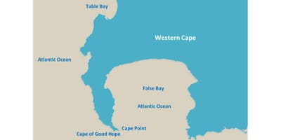 Mapa tabulka bay, Jižní Afrika
